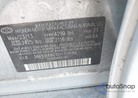 2013 Hyundai Sonata Gls from USA, damaged, VIN 5NPEB4AC7DH754148